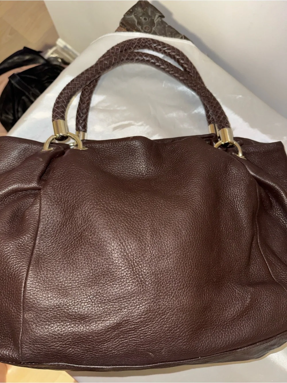 DKNY Brown Leather Tote Handbag - Women Bags - Picture 4 of 9